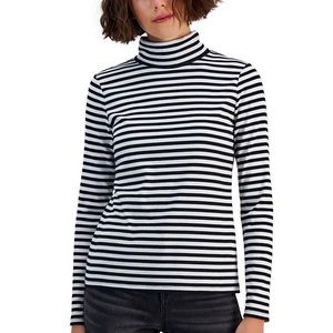 Style & Co Striped Ribbed Turtleneck